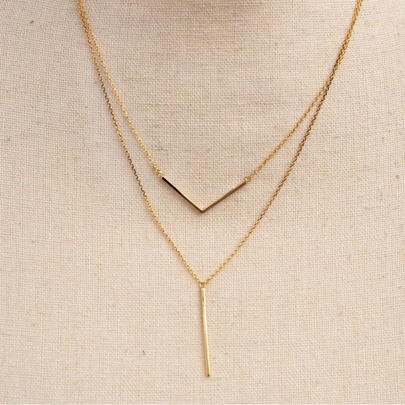 Minimalist dainty double layer drop necklace by Silver Style in yellow gold tone - Picture 8 of 15